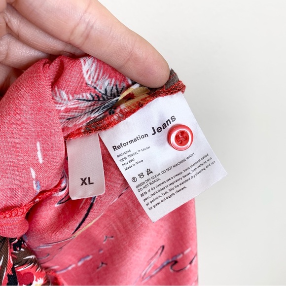 Reformation Denise Midi Dress (Sz XL) Button Down Tencel Red Fiji Print - Picture 12 of 15